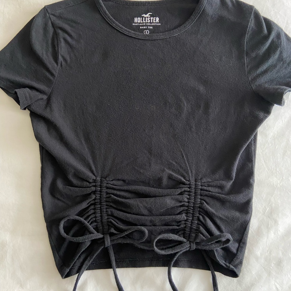 Hollister Black Gathered Short Sleeve Baby Tee